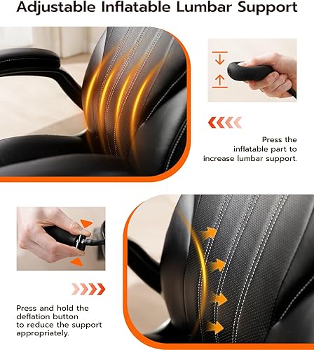 Miniatura 3 de Silla de escritorio de oficina, silla ergonómica para computadora con brazos abatibles acolchados y soporte lumbar ajustable, silla ejecutiva de