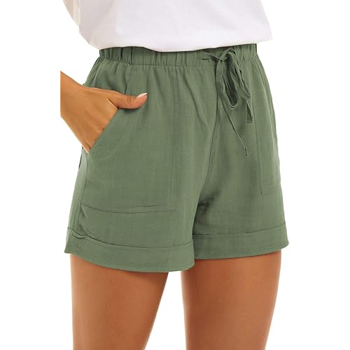 KINGFEN Women Casual Shorts Drawstring Comfy Elastic Waist Shorts Summer Pull On Short with Pockets(S-2XL)