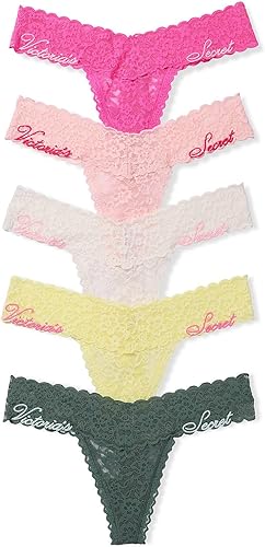 Victoria's Secret Women's Lace Thong Underwear, Panties for Women, Multi Pack