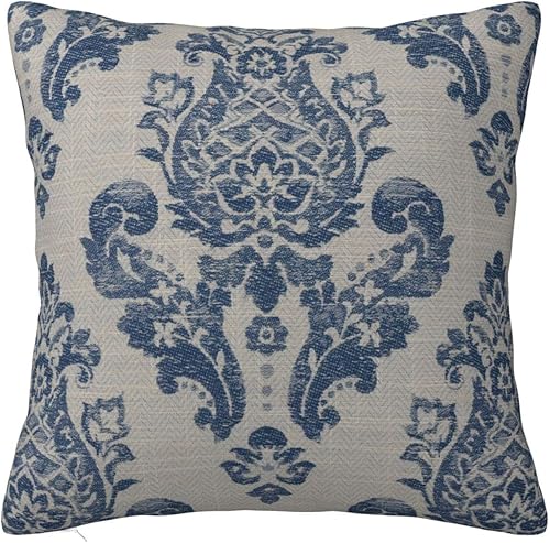 Fundas de almohada de damasco azul real, decoración del hogar, sofá, rústico, para sala de estar, dormitorio, cama, cojín al aire libre, 16 x 16