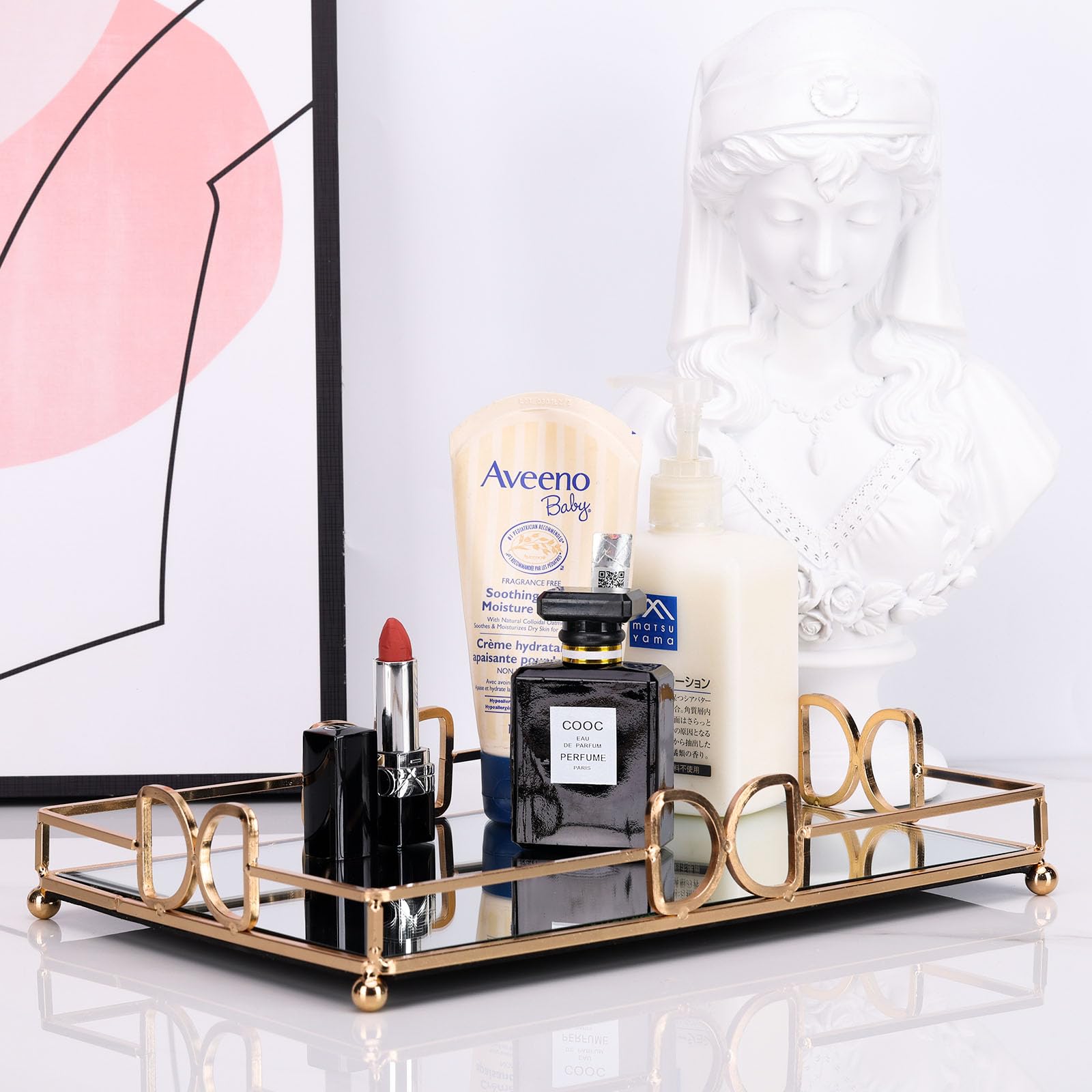 XMGZQ Golden Perfume Tray, Mirror Tray, Silver Mirror Tray