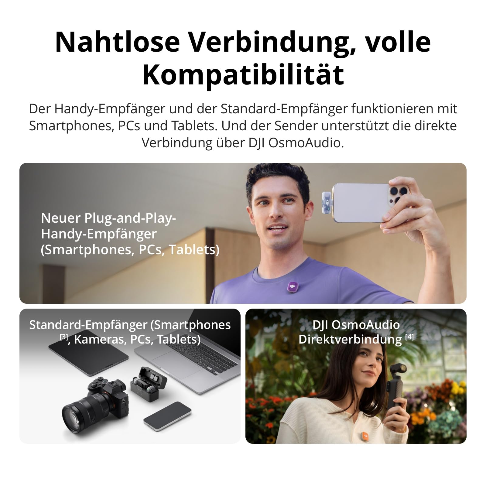 DJI Mic Mini 2 (2 TX + 1 Standard RX + Ladeschale), Lavalier-Mikrofon, Ansteckmikrofon für iPhone und Android/Kamera/Tablet/PC, Handy-Mikrofon, 48h Akkulaufzeit, Magnet-Abdeckungen in Mehreren Farben