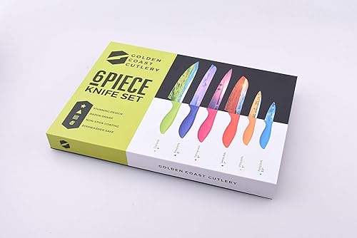 Miniatura 3 de Golden Coast Cutlery Juego de cuchillos de cocina de colores  Cuchillos de cocina grandes y pequeños con acabado de superficie antiadherente y caja