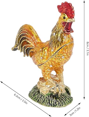 Miniatura 4 de Pssopp Caja de baratijas, caja de joyería pequeña en forma de gallo, mini esmaltado, gallo, con bisagras, organizador de joyas para coleccionar