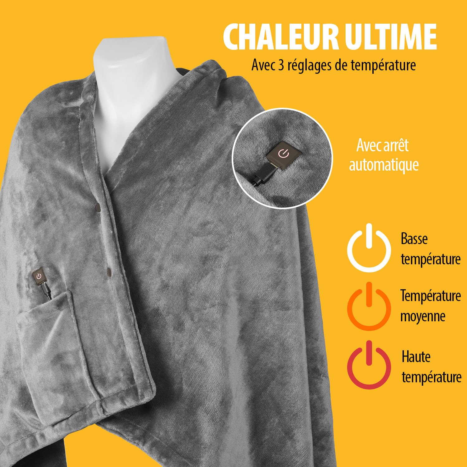 Tristar Couverture chauffante sans Fil, 150 x 80 cm, 3 Niveaux Jusqu’à 60 °C, Batterie Externe 5 000 mAh, Chauffe Rapide, Polaire Lavable, Portable, BW-4788