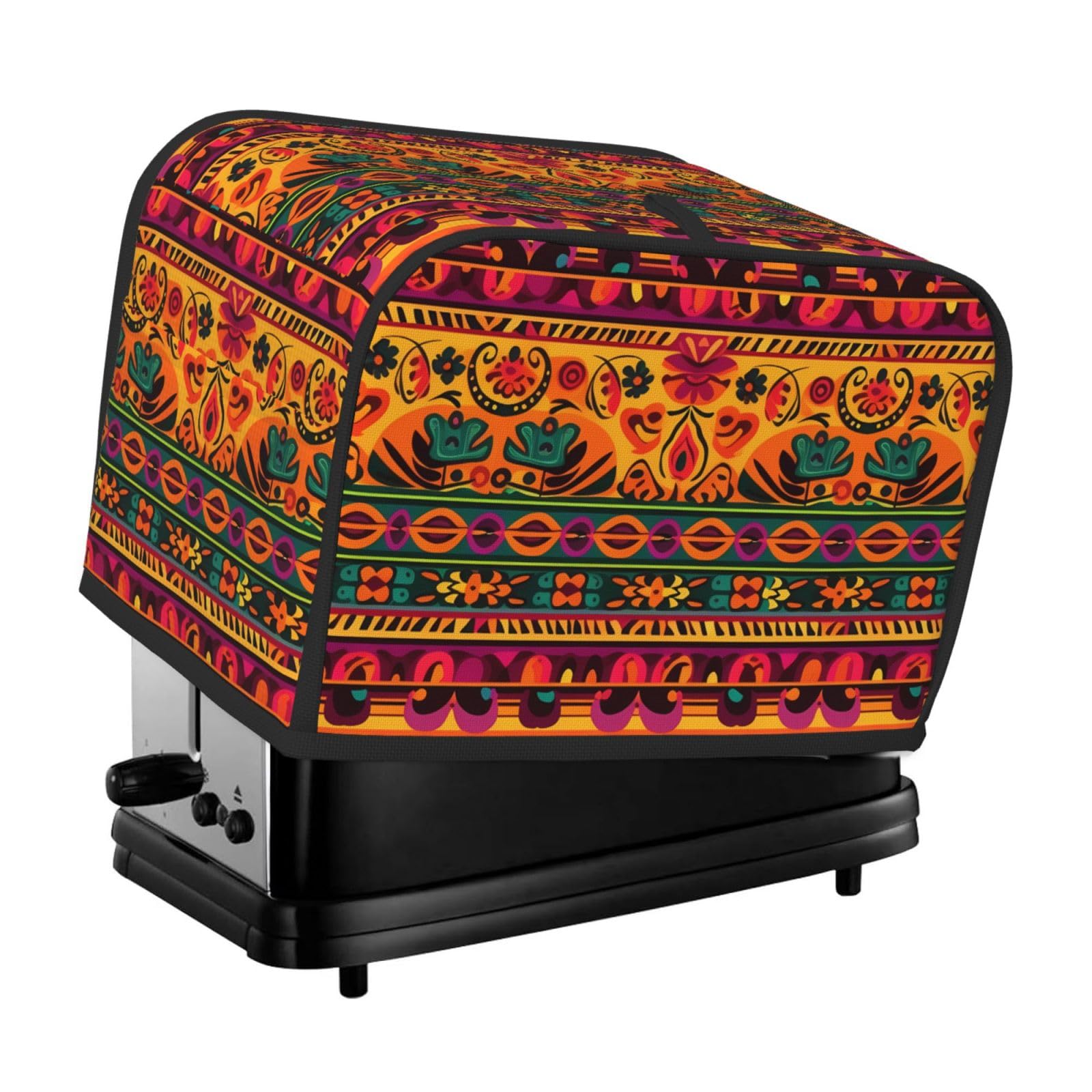 Fodpand Black Toaster Covers 2 Slice Mexican Folk Art Boho Bread Machine Cover Quilted Toaster Dustproof Cover Washable Appliance Cover Bread Maker Protective For Kitchen Small Appliance