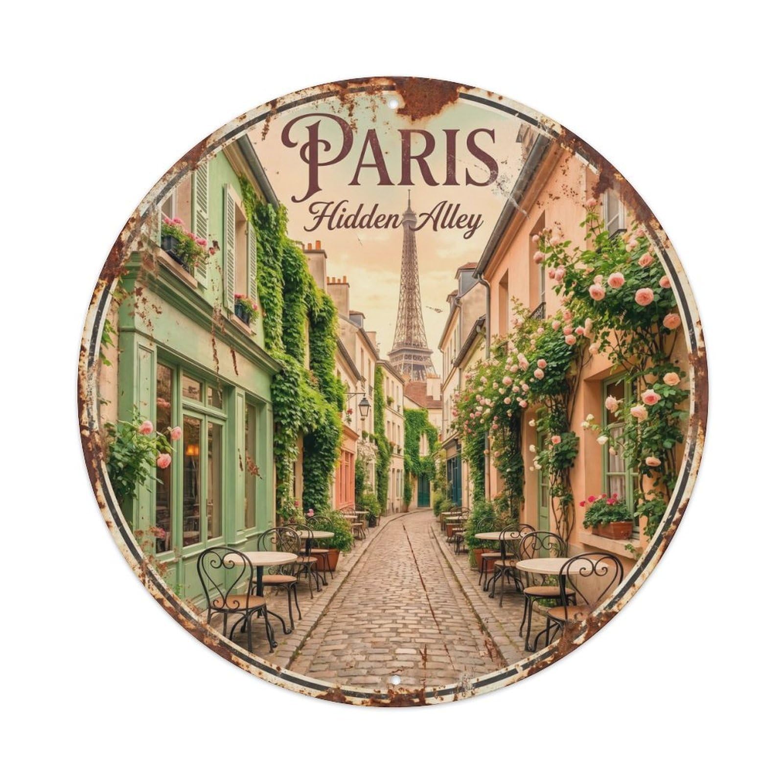 Vintage Travel Parisian Alley Charming Metal Tin Sign Plaque