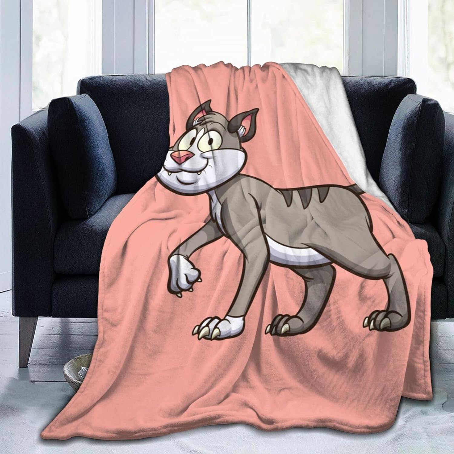 Happy Cartoon Cat Walking Throw Blanket 80"x60" Super Soft Flannel Blanket Fuzzy Cozy Blanket