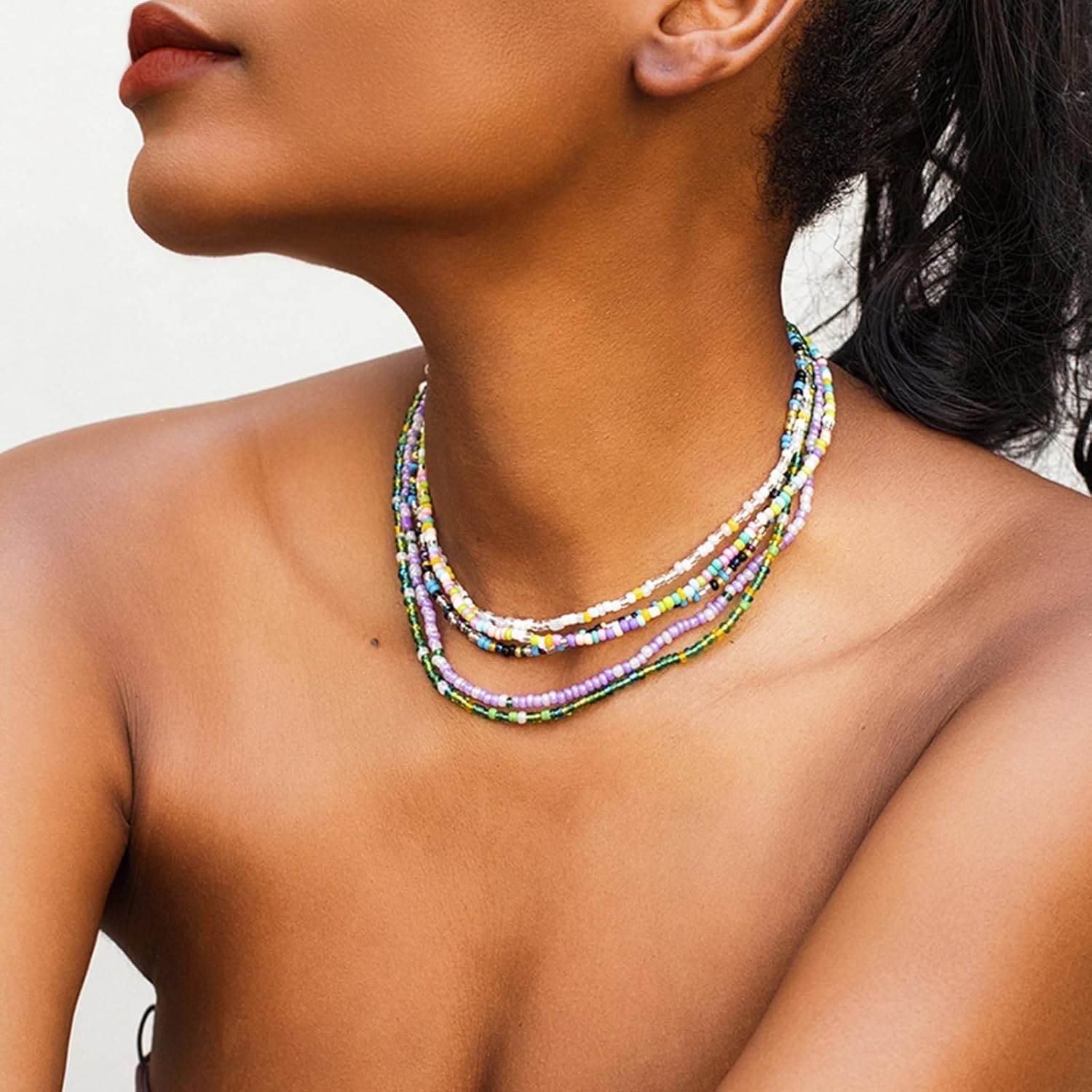 Long tiantian Beaded Necklaces for Women Boho Choker Necklace Adjustable Ethnic Beaded Jewelry Lightweight Layered Necklace for Summer Beach image 3