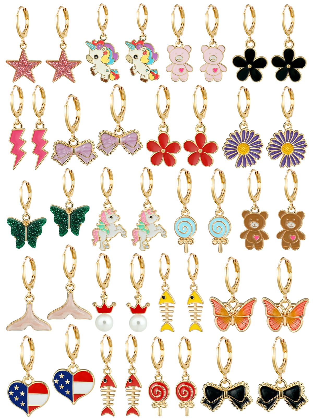 Girls Hypoallergenic Huggie Hoop Earrings with Charm Cute Small Dangle Hoop Earrings Set (10-20 Pairs)
