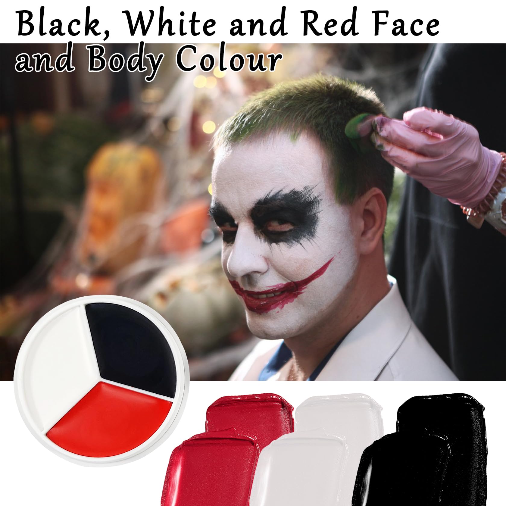 Pintura corporal negra, blanca y roja, a base de aceite, mezclable, impermeable, para Halloween, crema de payaso, pintura corporal, kit de maquillaje para Joker, zombi, vampiro, esqueleto, disfraz 2