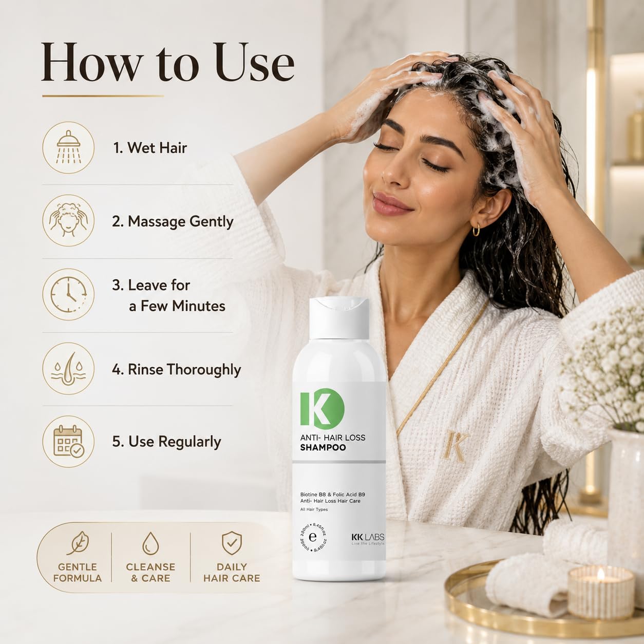 KK Labs Anti Hair Loss Shampoo 250ml - Strengthening Daily Shampoo for Thinning-Prone Hair, Cleanses Scalp and Leaves Hair Looking Fuller, Thicker and Healthier for Men and Women