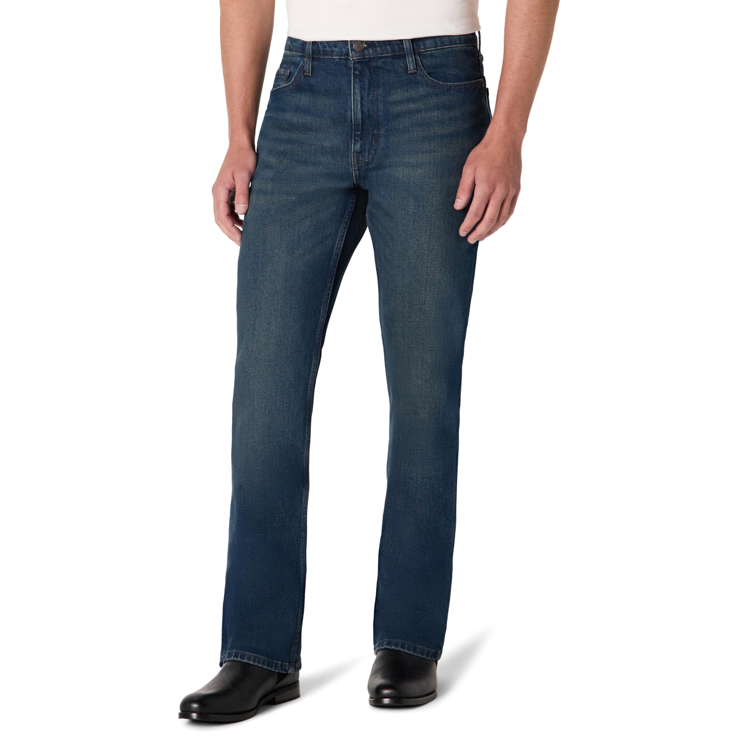 Amazon Essentials Men's Low-Stretch Straight-Fit Bootcut Jeans, Tinted Dark Wash, 34W / 28L