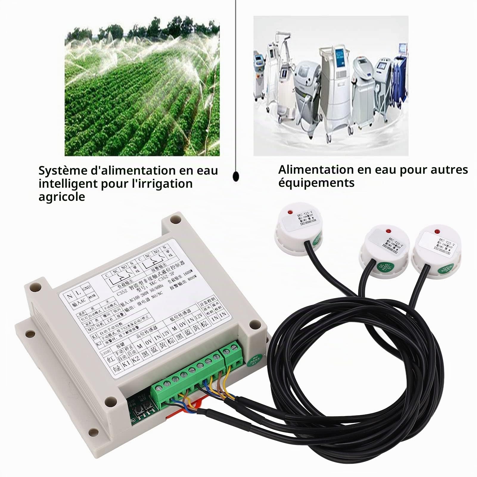 Aramox Contrôleur Automatique de Niveau d'eau, Contrôle Intelligent pour Le Remplissage du Réservoir, Sonde sans Induction, Alimentation Large Tension, Facile à Installer, Soit pour Remplir ou