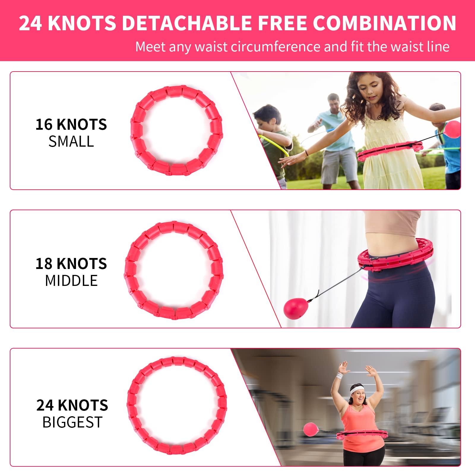 LEAFIA Smart Hula Hoop, Fitness Intelligente, Professionale Dimagrante, Non Cade, Con Fitness Massage Perdita Di Peso, Regolabile 24 Nodi, Per Adulti, Bambini, Principianti, Massaggio (Blu