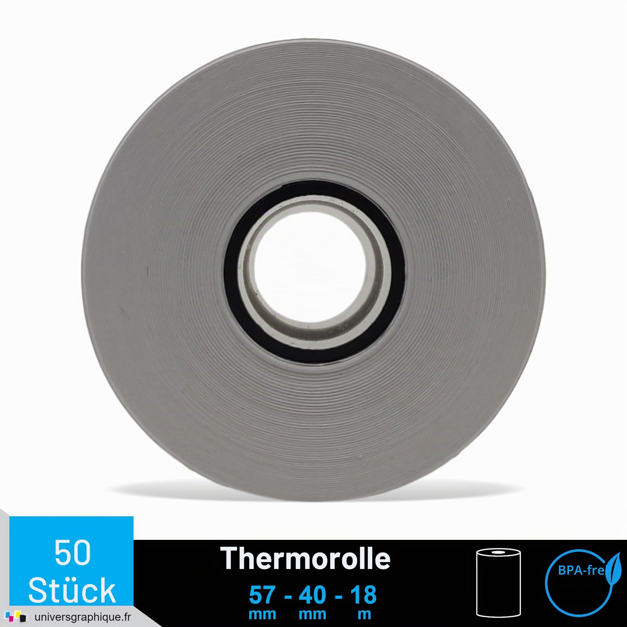 50 EC-Cash Thermorollen 57 x 40 x 12 für EC-Geräte mit Thermodrucker, Thermopapier EC-Cash Bonrolle, Bisphenol-A frei Ø40 mm