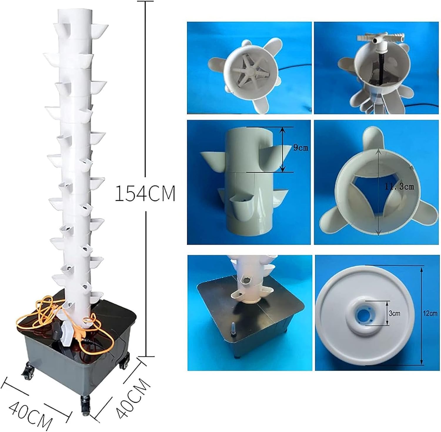 Hydroponics Tower, 15 Floors 45 Holes Aquaponics Grow System,for Indoor Herbs, Fruits and Vegetables,with Hydrating Pump, Adapter, Net Pots