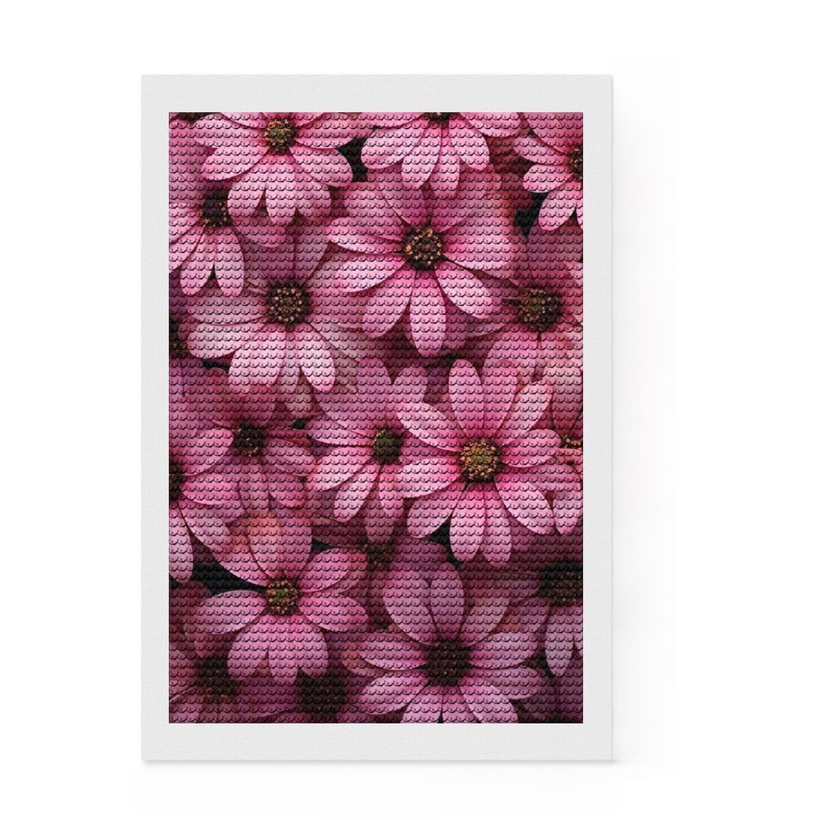 Junmoney Pink Flower Background Diamond Art Kit 8"x12", for Women, Easy Handmade Project, Modern Decor, Festive Craft Gift, with Tool Kit
