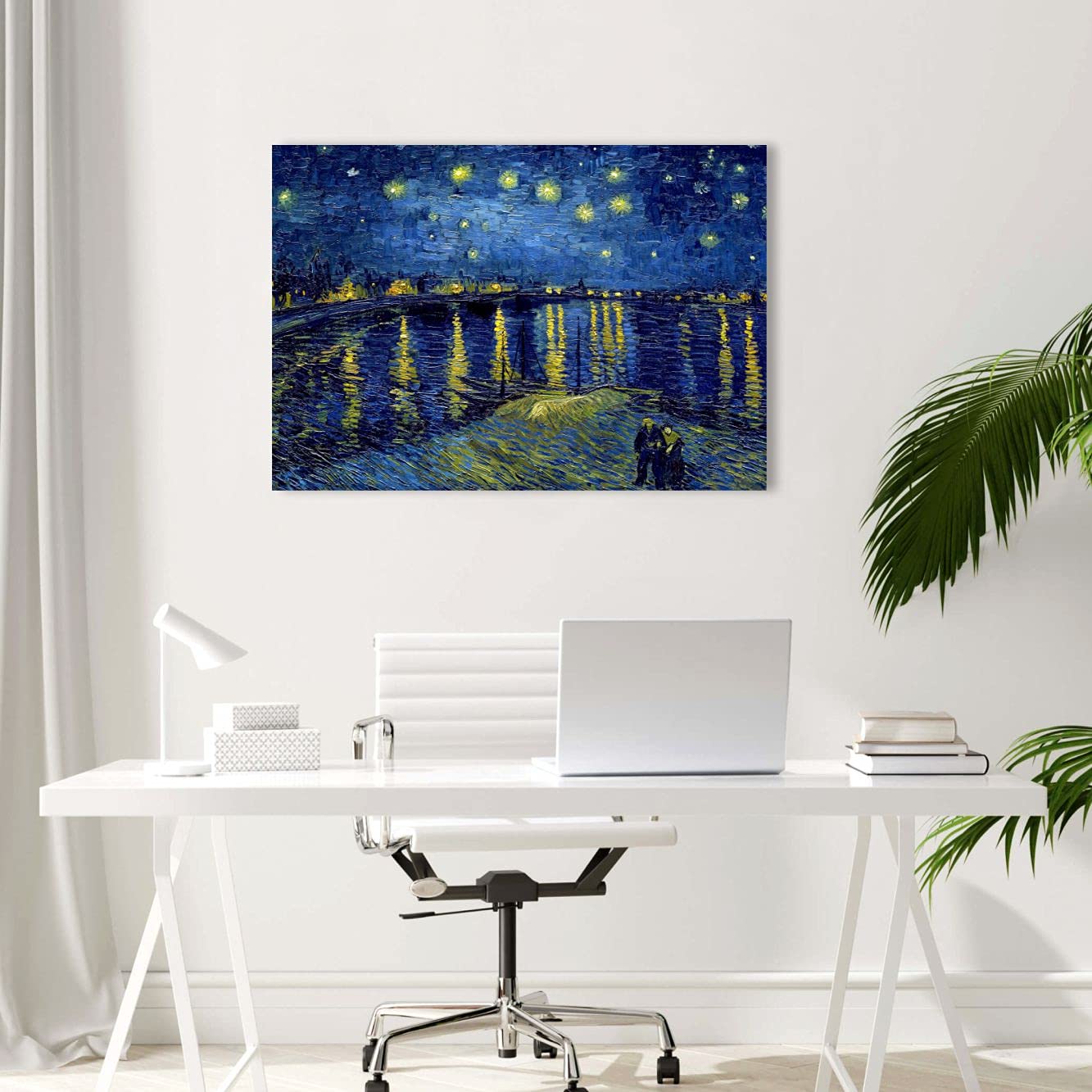 Quadri L&C ITALIA Quadro Notte Stellata sul Rodano Van Gogh 70 x 50 Stampa su Tela Canvas da Parete per Soggiorno Camera da Letto Salotto Cucina Ufficio