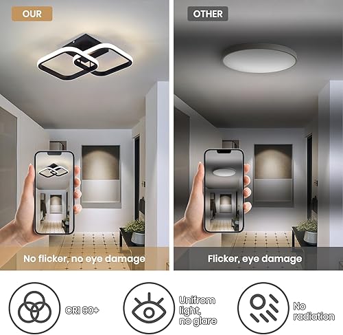 Miniatura 3 de CANEOE Lámpara de techo LED, 4500 K, moderna lámpara de pasillo, iluminación de techo, cuadrado negro, cerca de techo, para baño, dormitorio,