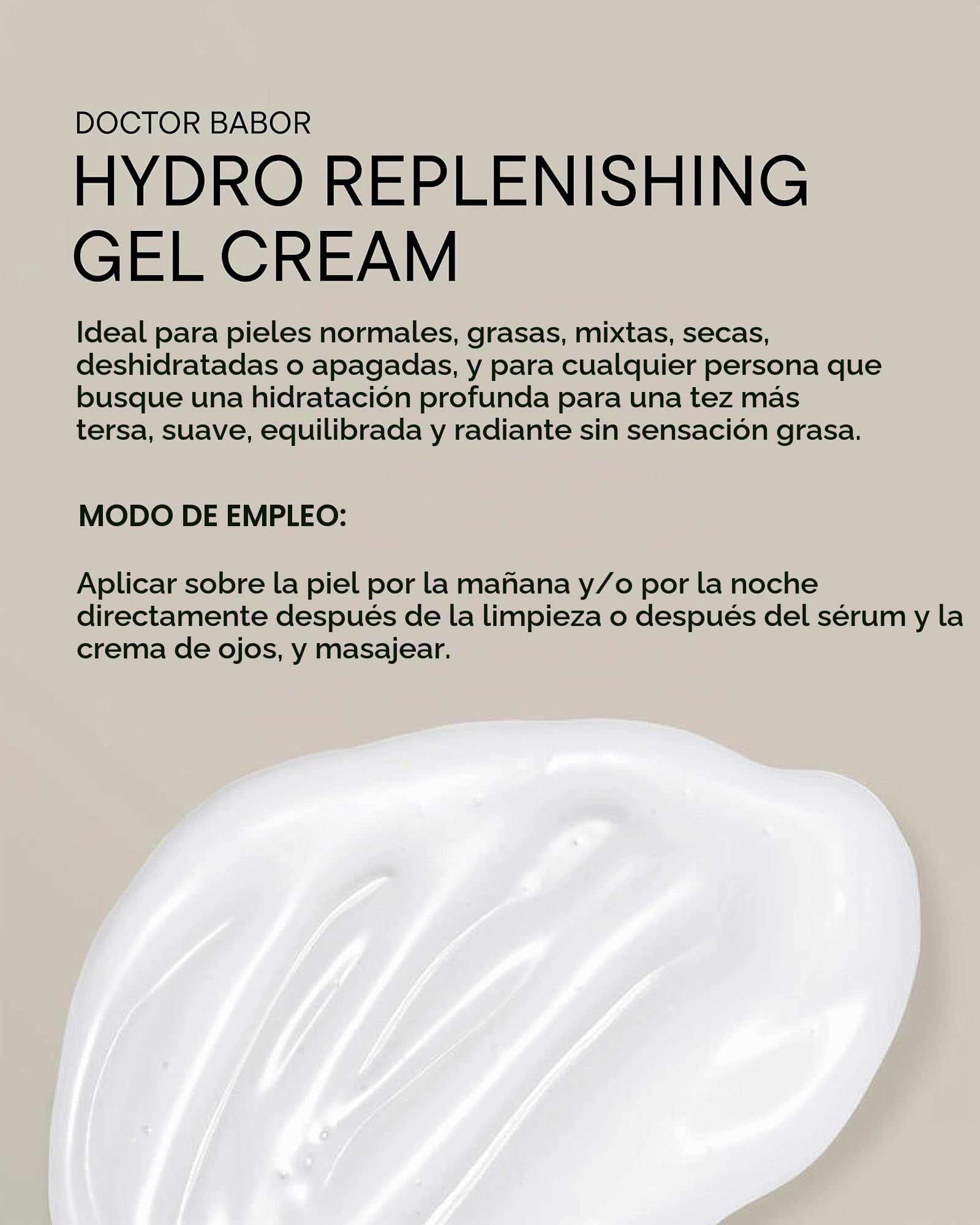 DOCTOR BABOR Hydro Replenishing Gel Cream | Fórmula gel-crema ligera e hidratante para pieles secas | Hidratación las 24 horas además de frescura y suavidad | vegano | 50ml