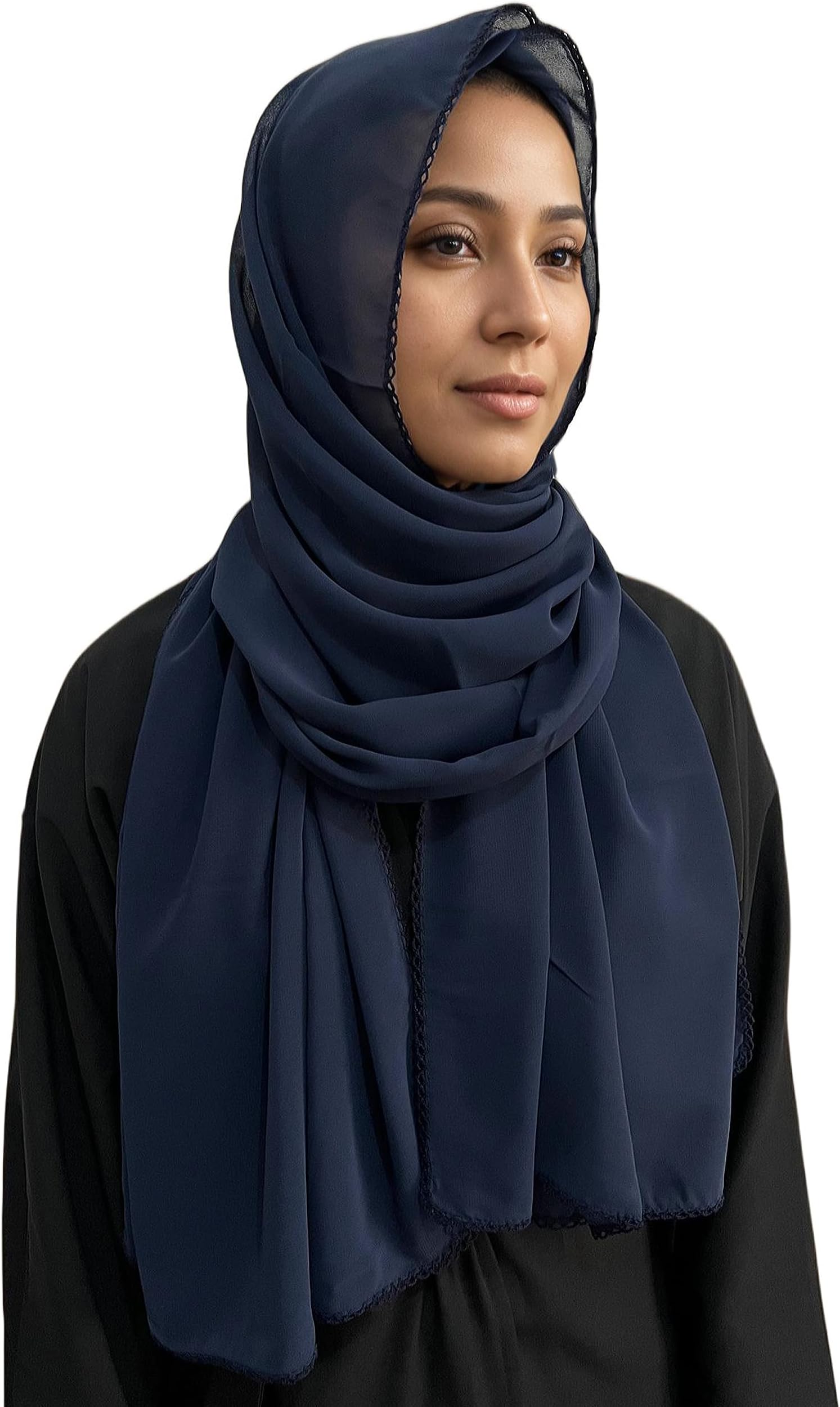 Solid Color Bubble Chiffon Hijab With Crochet Elegant Soft Georgette Shawl Scarf For Abaya Dress Headscarf