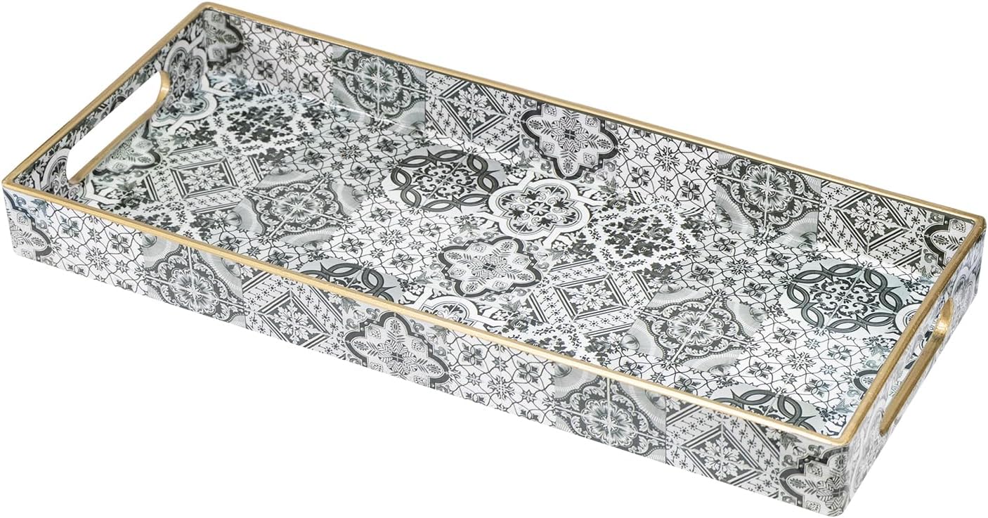 MAONAME Plastic Vanity Tray, Bathroom Counter Tray, Decorative Trays with Handles, Storage Dresser Trays Organizer for Toilet Tank, Jewelry, Makeup, 13.8" x 6" x 1.57"