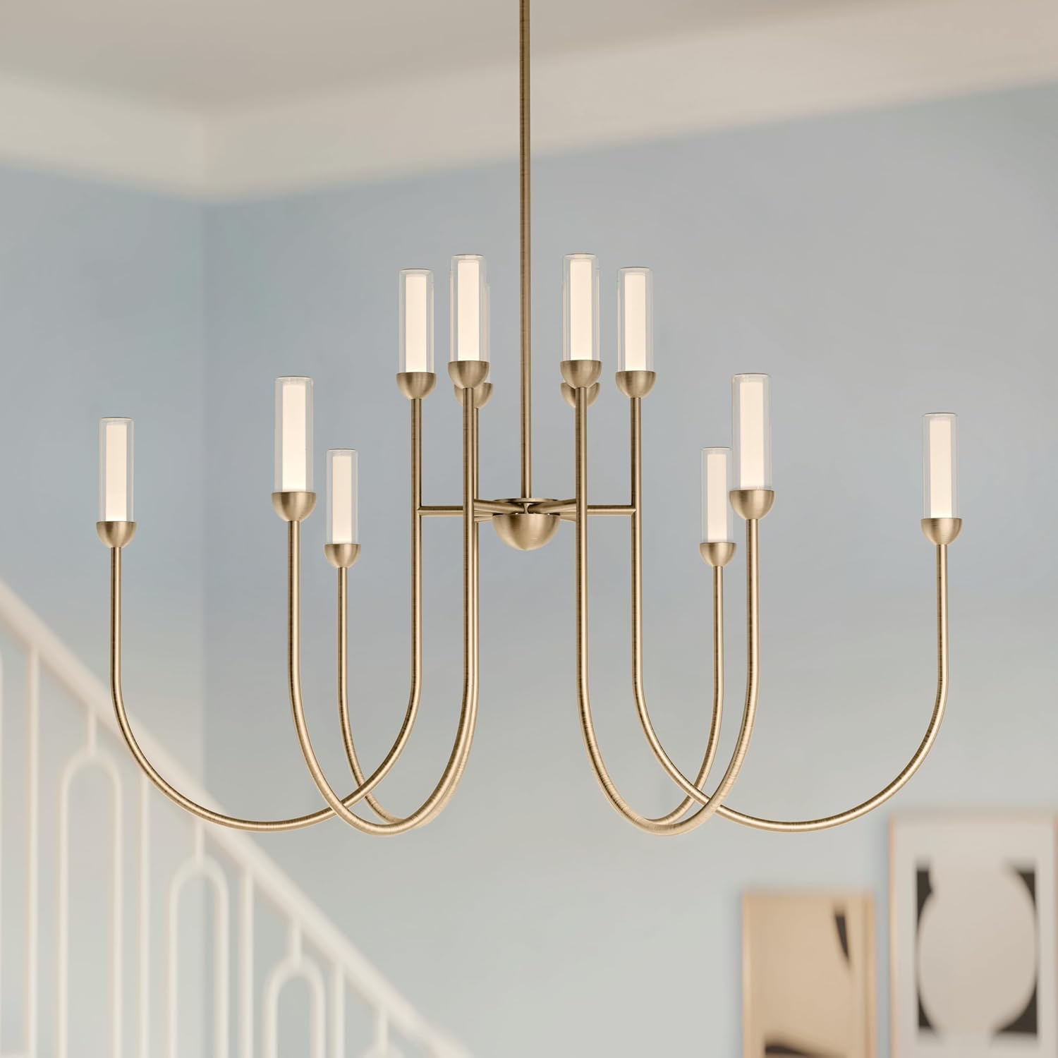 Kichler Moraine LED 12-Light 2-Tier Chandelier, Updated Traditional Light in Champagne Bronze, Sloped Ceiling Compatible, for Foyer or Great Room (27.5" x 40"), 52759CPZLED