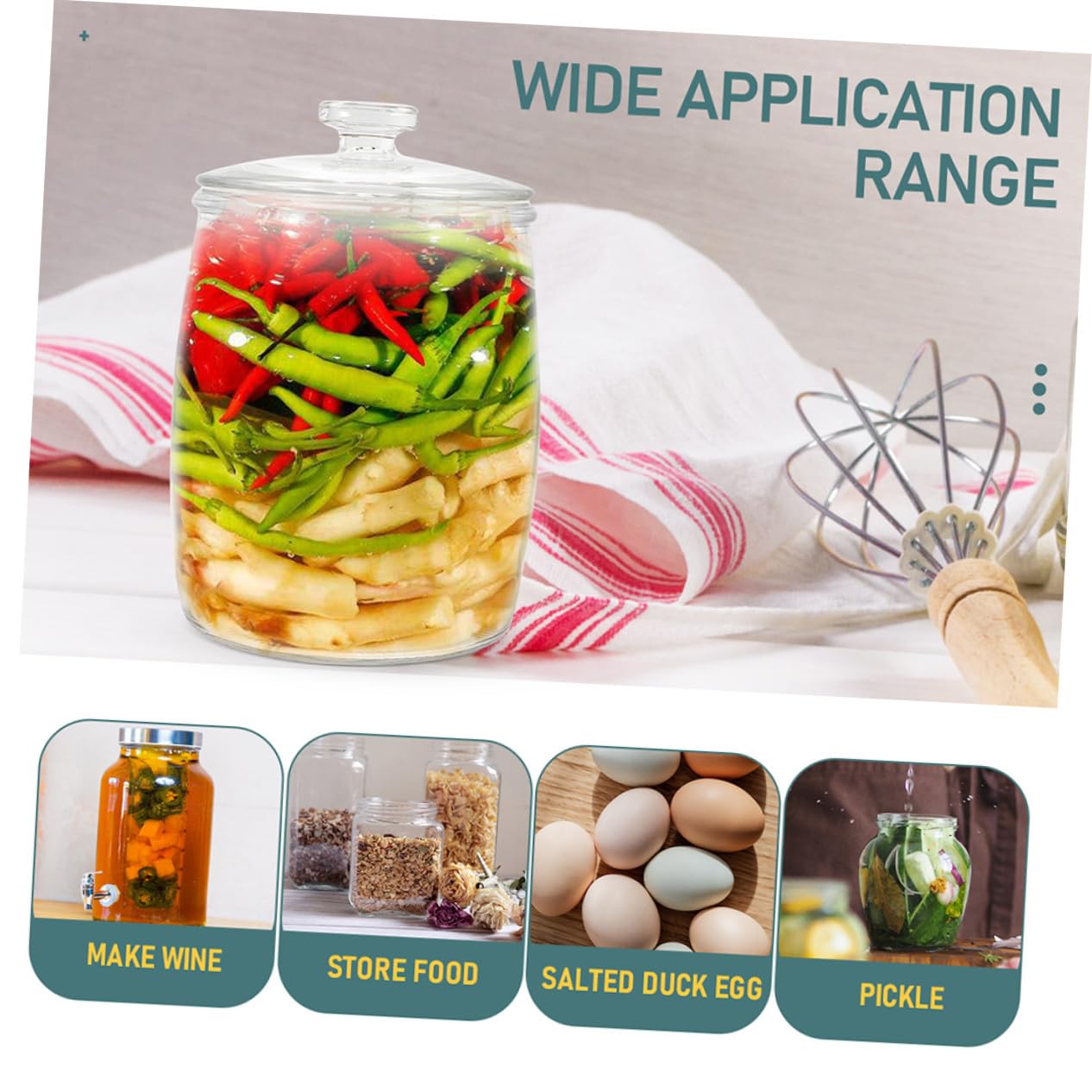 Barattolo per Sottaceti in Vetro Trasparente con Coperchio Ermetico Contenitore per Biscotti e Conservazione Alimenti Vaso per Kimchi e Marmellate Vasetto Sigillato per Cucina