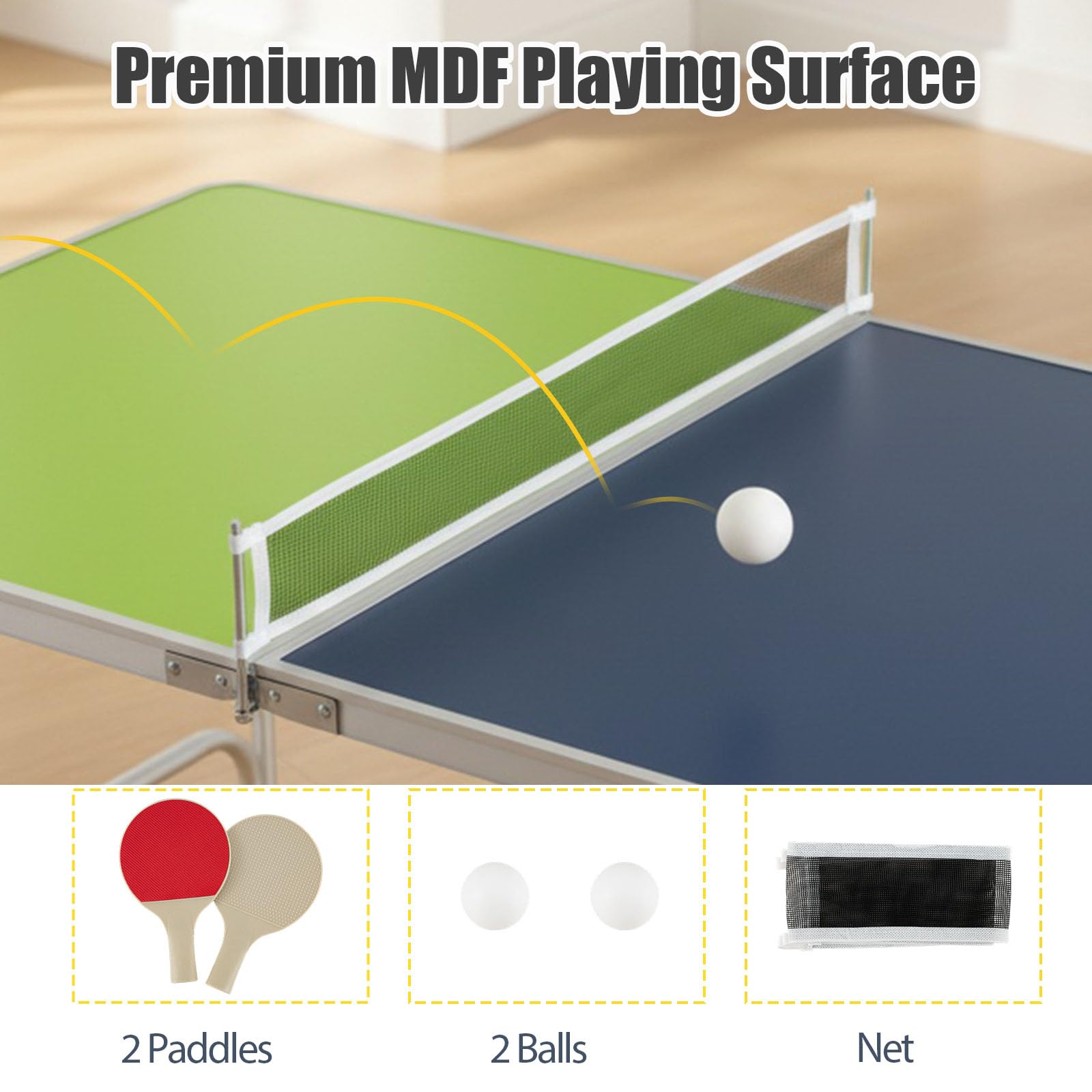 LIFEZEAL Mini Mesa de Ping Pong Plegable, 120x76 cm, Altura Ajustable 3 Niveles, Juego Completo con Raquetas y Pelotas