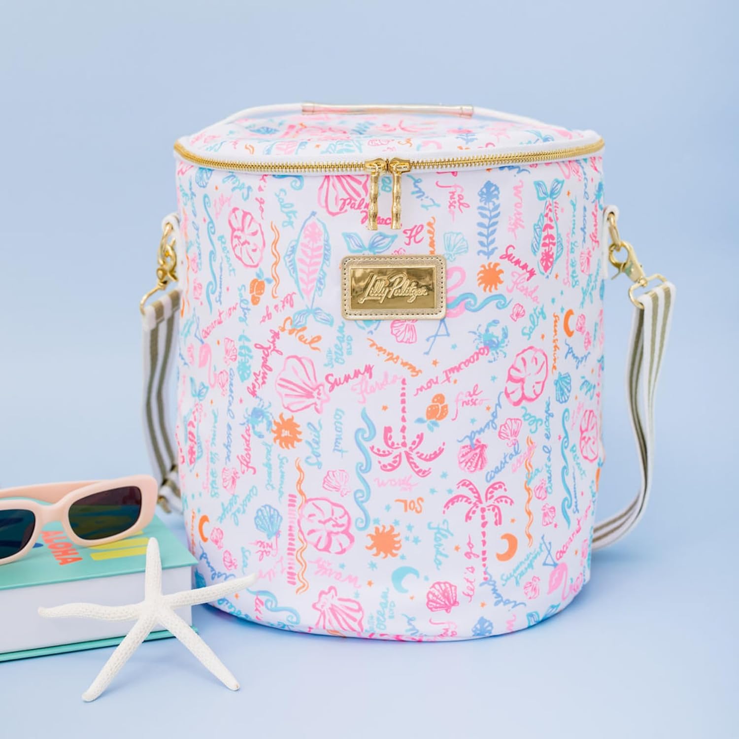 Lilly Pulitzer Insulated Soft Cylinder Beach Cooler with Adjustable/Removable Strap and Double Zipper Close (Summer Serenade) - Image 4