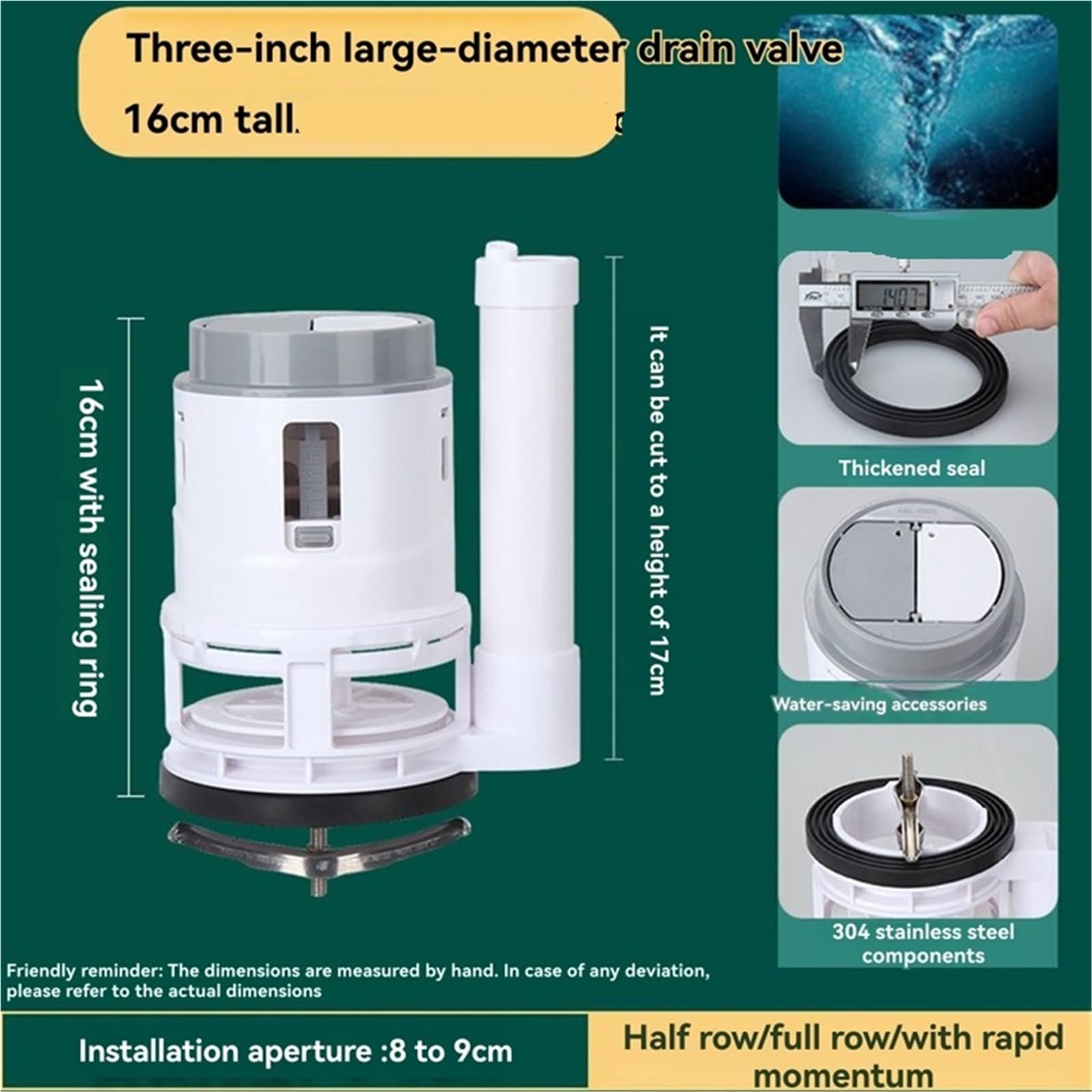 Mecanismo de descarga para WC Toilet Cistern 16cm 3Inch Dual Flush Valve Bathroom Squatting Tank Drainage Accessories