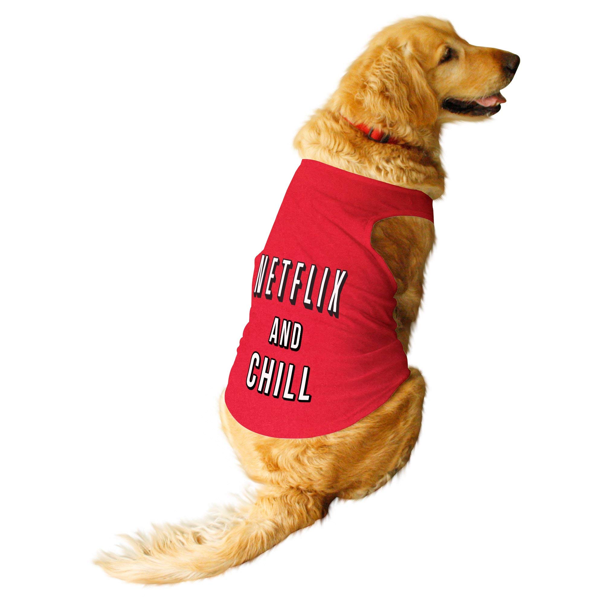 Ruse Pet Netflix and Chill Round Neck Sleeveless Dog Vest Tank T-Shirt/Tees Apparel/Clothes/Tees Gift for Dogs(Poppy Red) /X-Large (Full Grown Retrievers, Labs etc.) (B07R49Y46K) Amazon Price History, Amazon Price Tracker