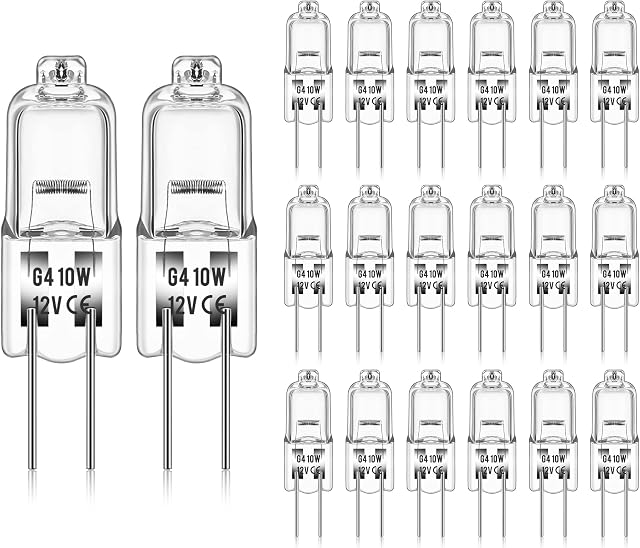 Fulighture G4 Halogen Light Bulbs, 20 Pcs, 10W Halogen Lamps Dimmable, Warm White 3000K, No Strobe, No Flicker, 360° Viewing Angle