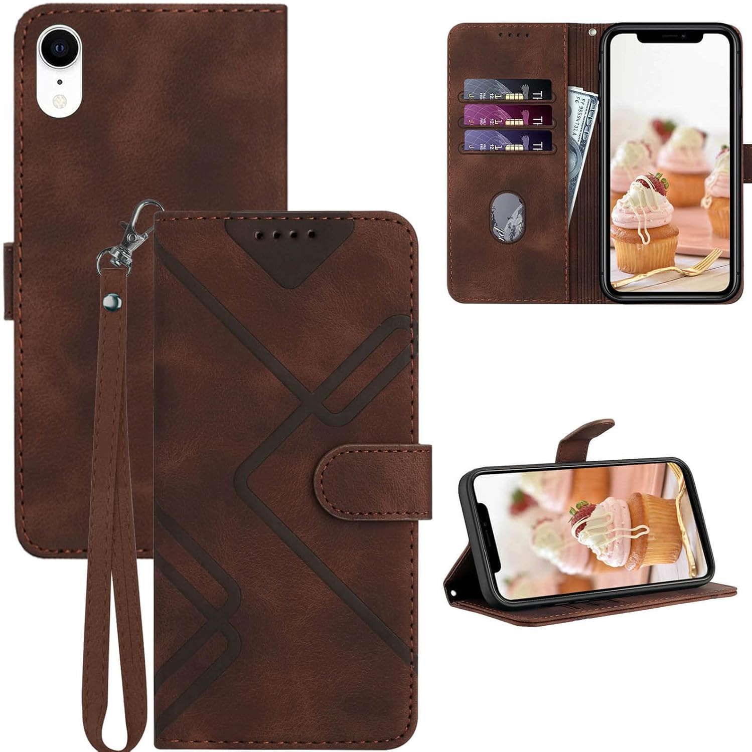 JHWVVTF for iPhone XR Wallet Case,Card Holder Leather Kick