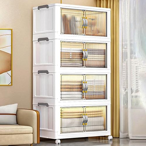 MOPUP Contenedores de almacenamiento apilables con tapas, contenedores de almacenamiento de plástico de 66 cuartos con puertas y ruedas,