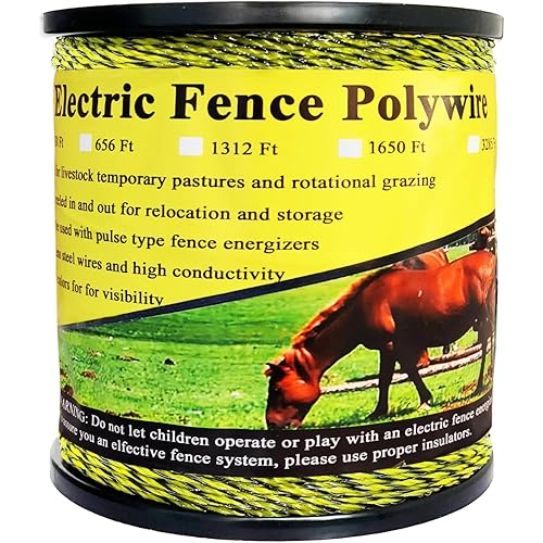 3285 Feet Electric Fence Polywire, 1000 Meters 1/8" Diameter Portable Electric Fencing Poly Wire Rope Line 6 Steel Strands for Reliable Conductivity & Rust Resistance