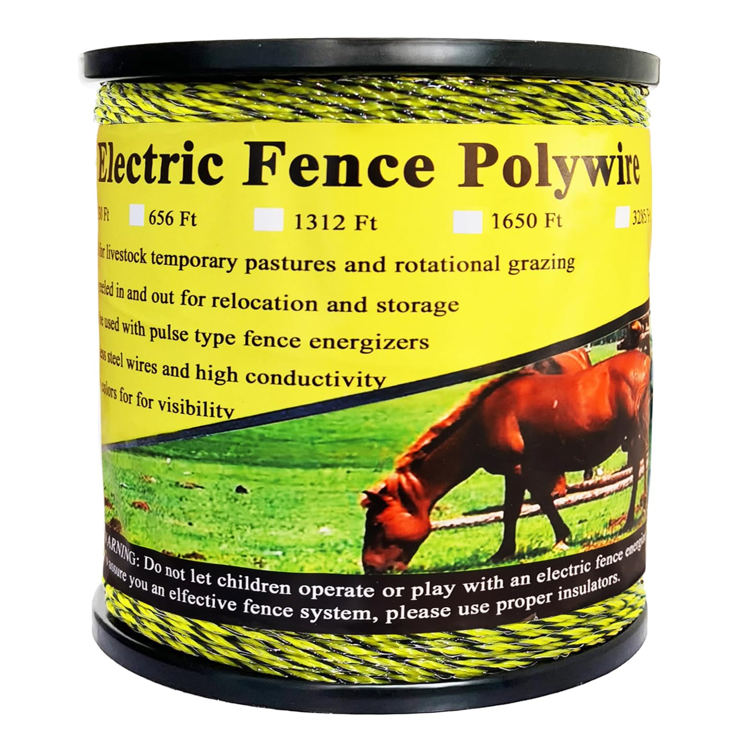 3285 Feet Electric Fence Polywire, 1000 Meters 1/8" Diameter Portable Electric Fencing Poly Wire Rope Line 6 Steel Strands for Reliable Conductivity & Rust Resistance