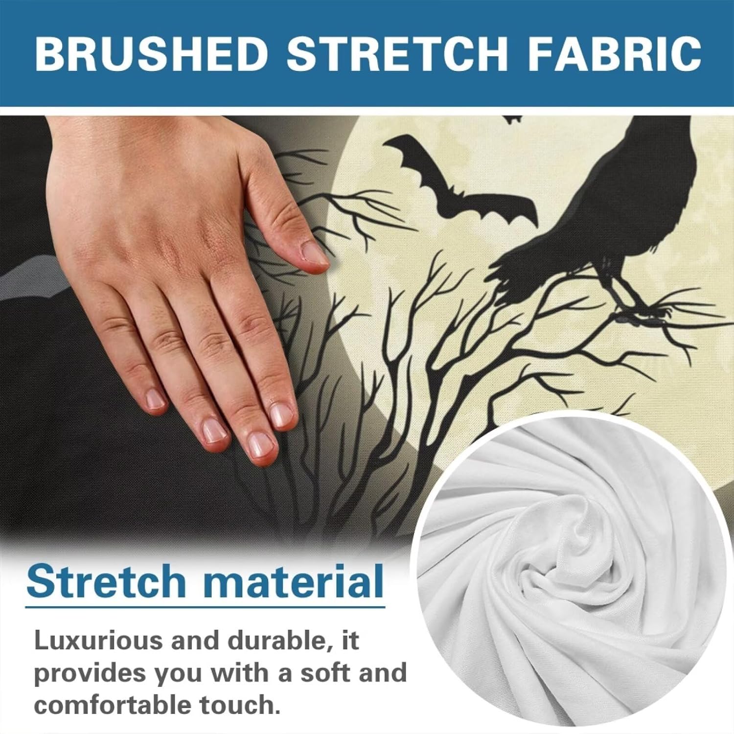 FOR U DESIGNS Halloween Crow Pumpkin Ghost Reclining Chair Cover 4 Piece Set Stretchy Slipcover Storage Pockets Washable Protector for Living Room Small Recliners Furniture