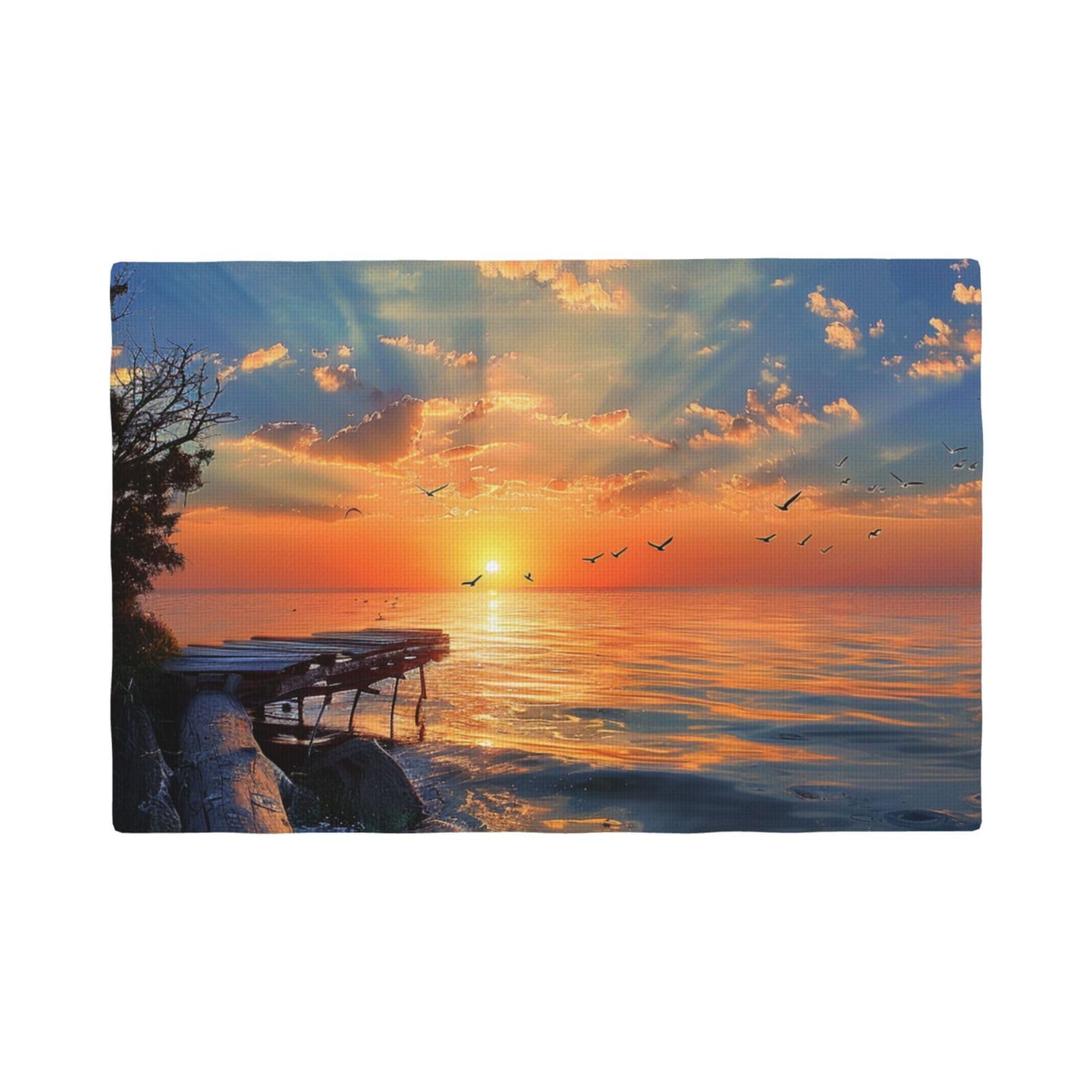 Sunset scenery Print Placemats Set, Heat Resistant Washable Placemat 12x18in Table Mats for Party Kitchen Dining Table Decoration Indoor Outdoor, Six Piece
