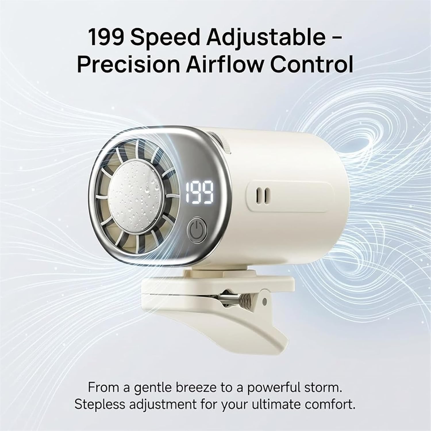 2026 Car Clip on Air Conditioner Fan with LED Display - 360° Rotation, 199 Speeds Adjustable, Semiconductor Cooling Personal Fan, USB Rechargeable, Waist Clip Umbrella Desk Outdoor (black)