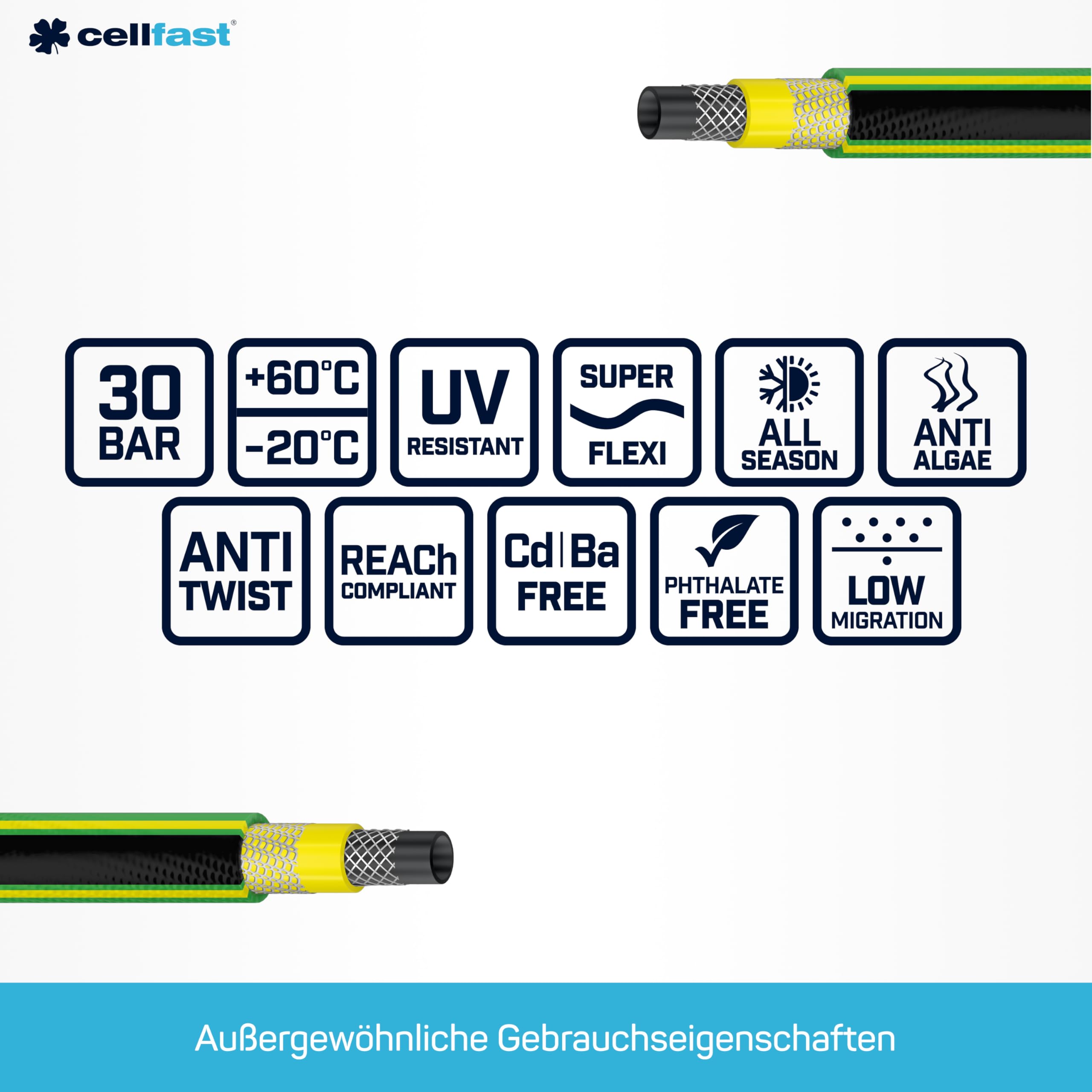 Qualitäts - Gartenschlauch 1/2'' - 50m, 5 Gewebeschichten GRÜN