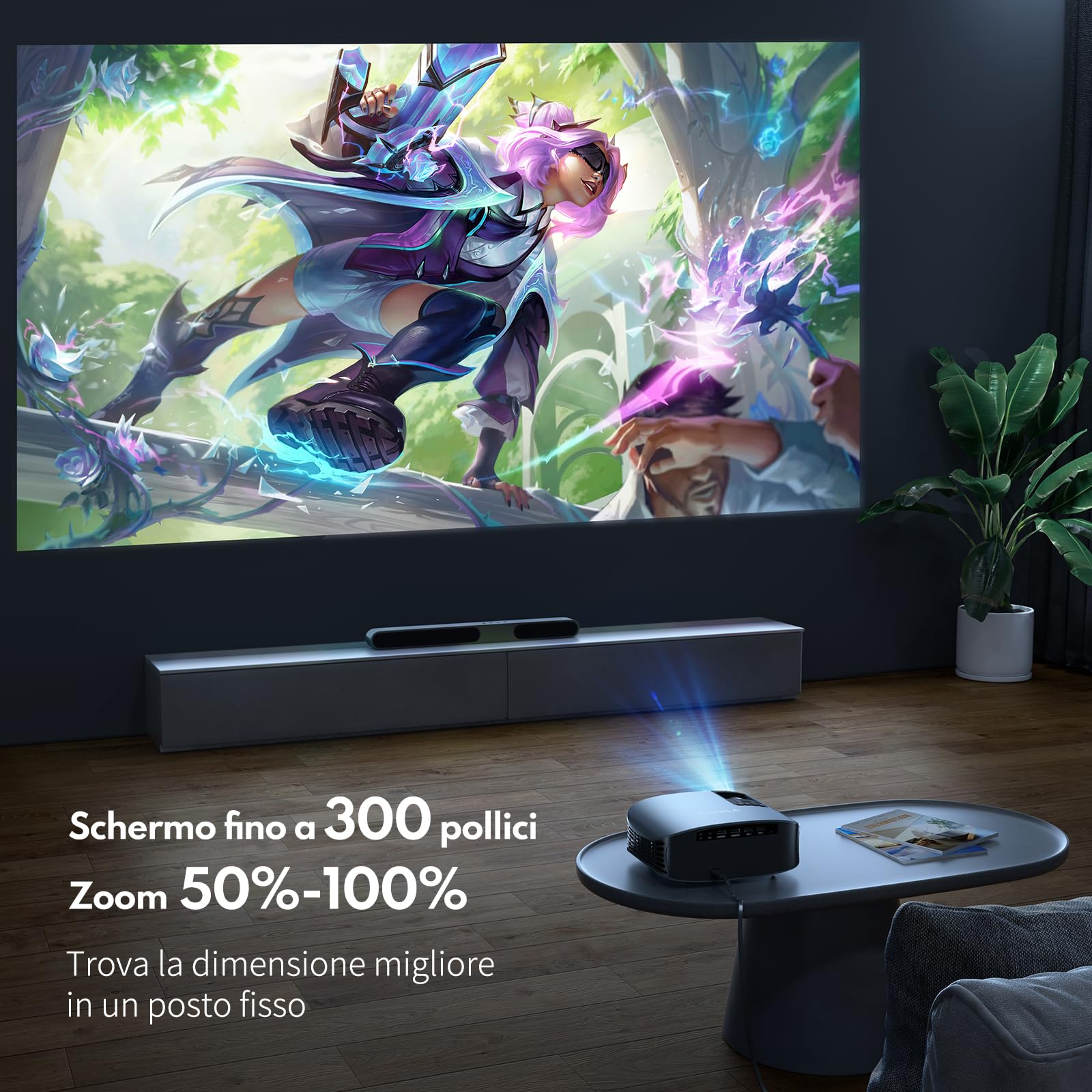 30000 lumens Proiettore 4K, AMEELA videoproiettore con WiFi e Bluetooth, Proiettori 1080P per Home Theater Dolby Audio, 50% Zoom/300" Display compatibile con Fire/TV Stick/Smartphone/PS5