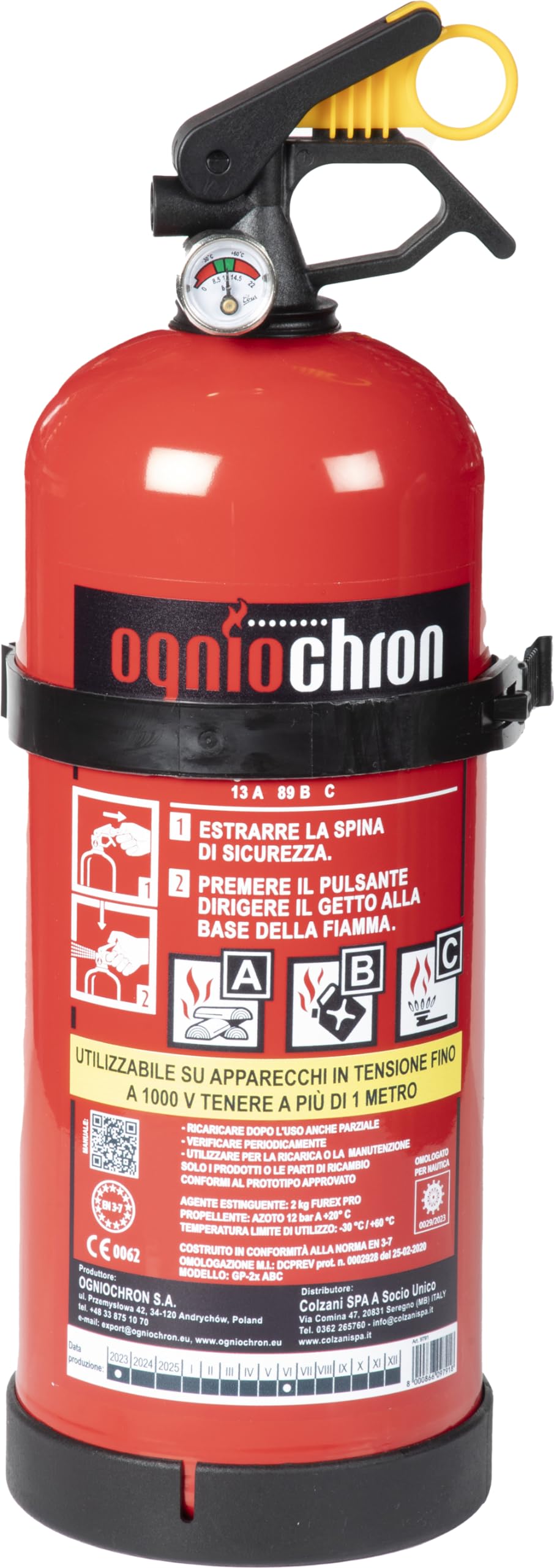 START Estintore a Polvere ABC 2 kg omologato Rina - 13A 89B C - Certificato EN 3-7 - omologato per Nautica- Certificazione CE 0062