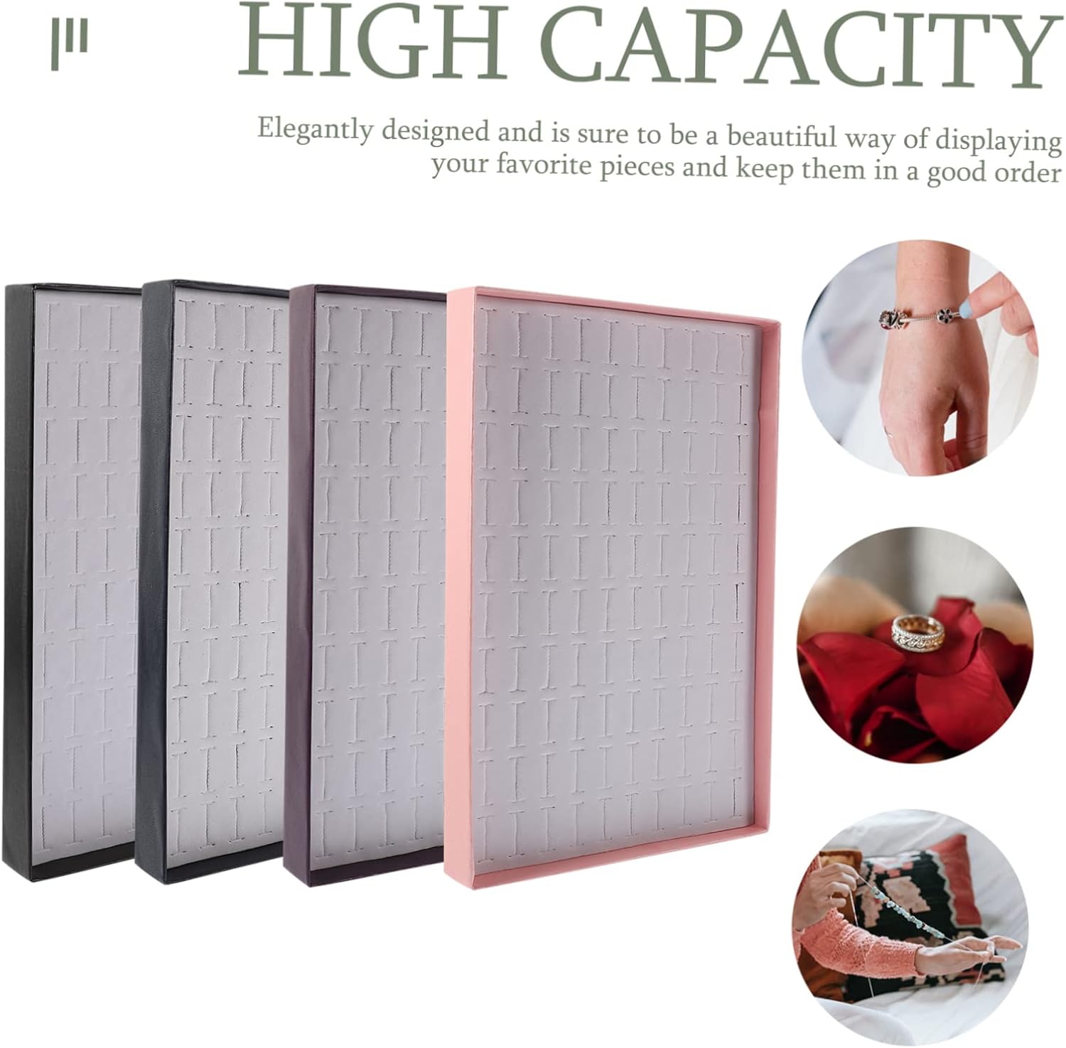 LIFKOME 4pcs Jewelry Organizer Trays with Sponge Insert Pads Simple Display for Rings Earrings and Brooches Home Jewelry Shop Storage