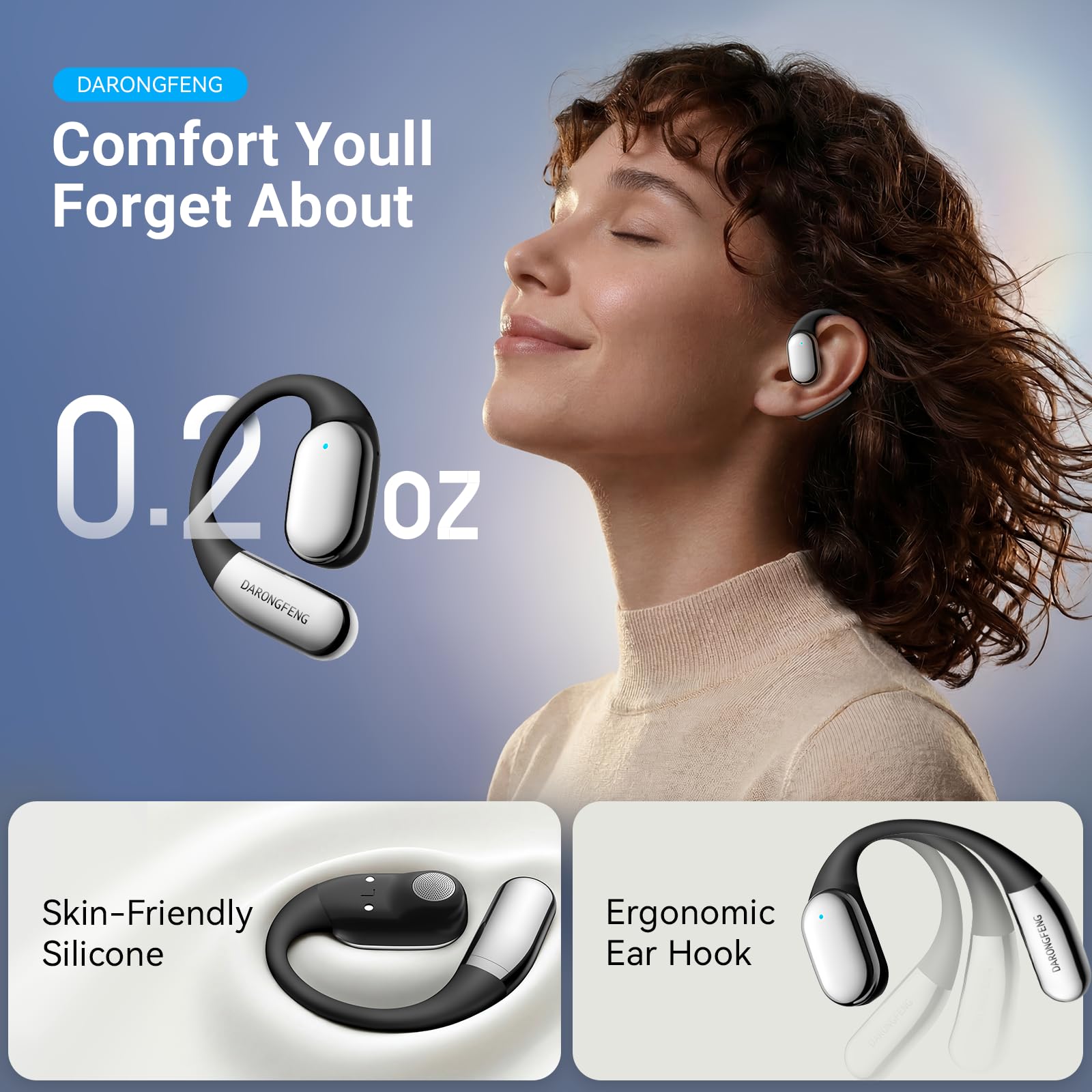 DARONGFENG Auricolari senza fili Bluetooth 5.4, per corsa e allenamenti: gancio ergonomico e aderente, bassi potenti, suono HD coinvolgente e chiamate chiare, riproduzione 40 ore con display