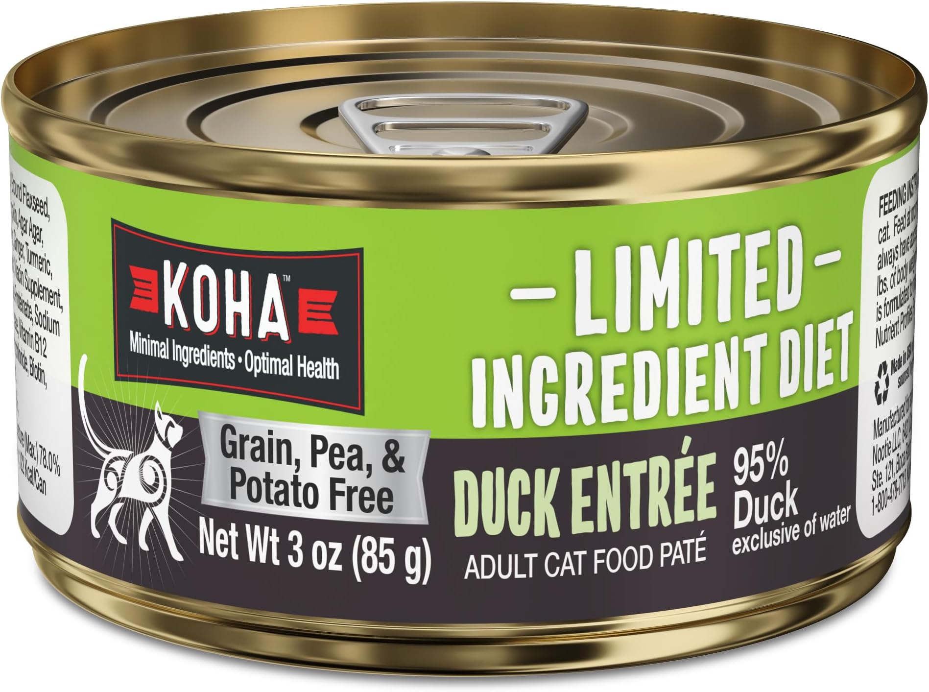 Limited Ingredient Diet Duck Pate for Cats - Single Meat Wet Cat Food for Sensitive Stomachs - Pate Cat Food with No Fillers - 3oz Pack of 24