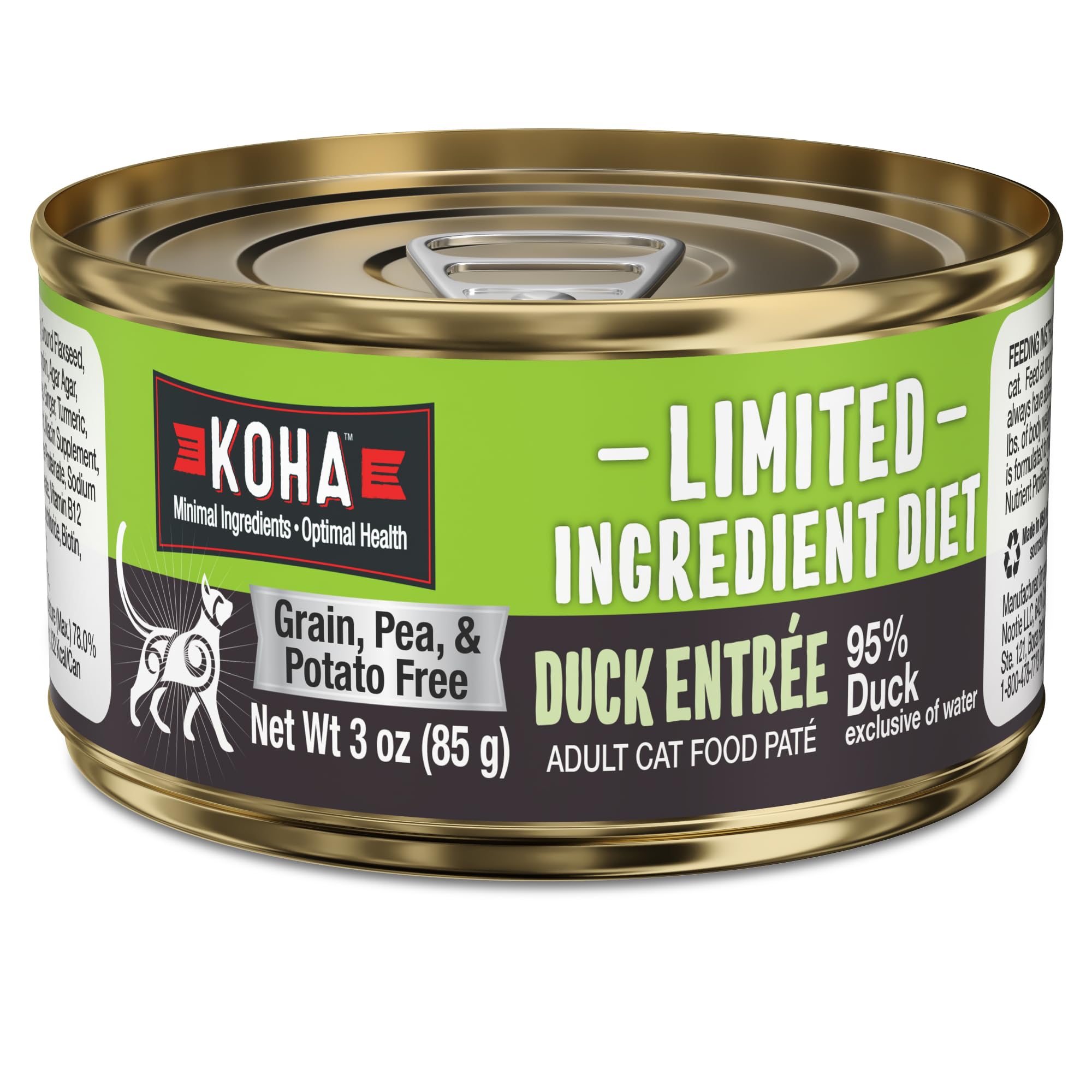 KOHA Limited Ingredient Diet Duck Pate for Cats - Single Meat Wet Cat Food for Sensitive Stomachs - Pate Cat Food with No Fillers - 3oz Pack of 24