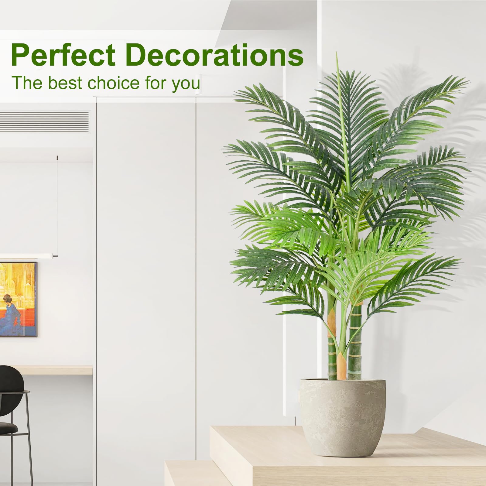 Lot de 2 palmiers tropicaux artificiels en pot de 1,2 m de haut - Résistants aux UV - Pour intérieur et extérieur, grande maison, salon, extérieur, terrasse, bureau, décoration d'intérieur