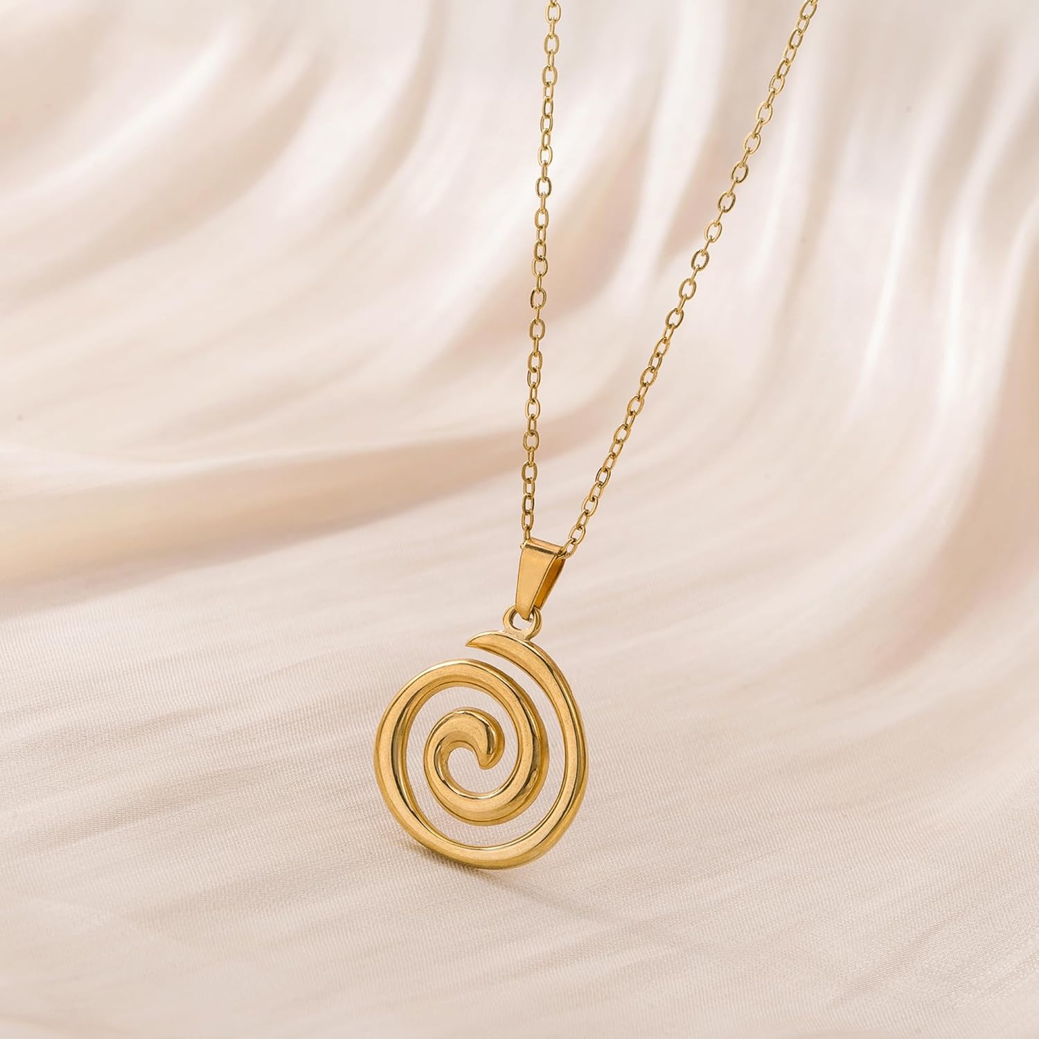 Spiral Swirl Necklace for Women - 24K Gold Plated Stainless Steel Celestial Pendant & Chain - Image 4